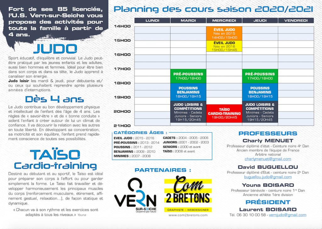 Planning des Cours Saison 2020-2021