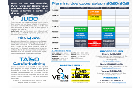 Planning des Cours Saison 2020-2021
